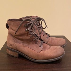 UGG Denhali Hiker Brown Leather Lace-Up Boots